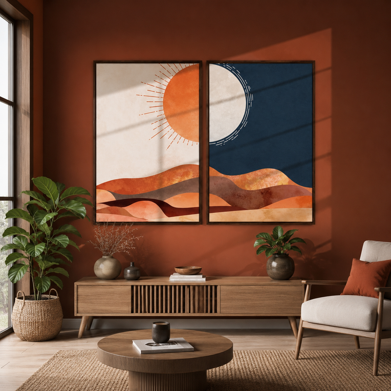 Modern Wall Art Set of 2 - Design 09 - Modern Abstract Framed Wall Art Decor Pakistan - 18x24 A2+ White