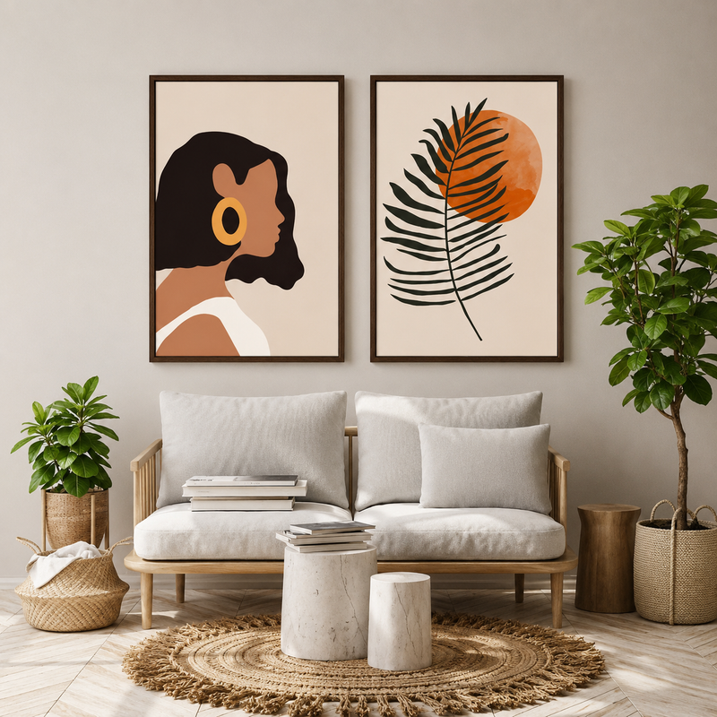 Modern Wall Art Set of 2 - Design 08 - Modern Abstract Framed Wall Art Decor Pakistan - 18x24 A2+ White