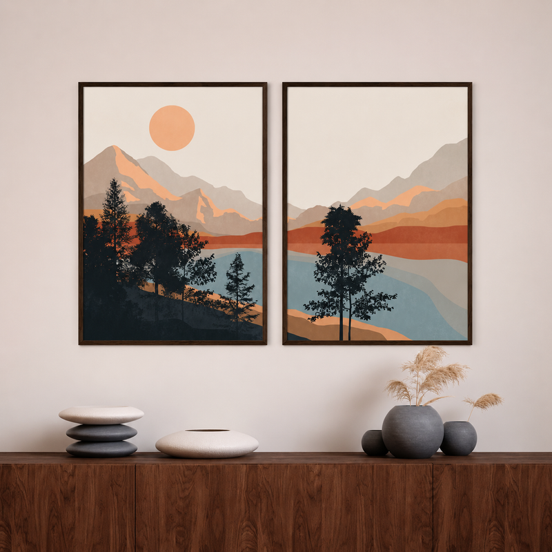 Modern Wall Art Set of 2 - Design 07 - Modern Abstract Framed Wall Art Decor Pakistan - 18x24 A2+ White