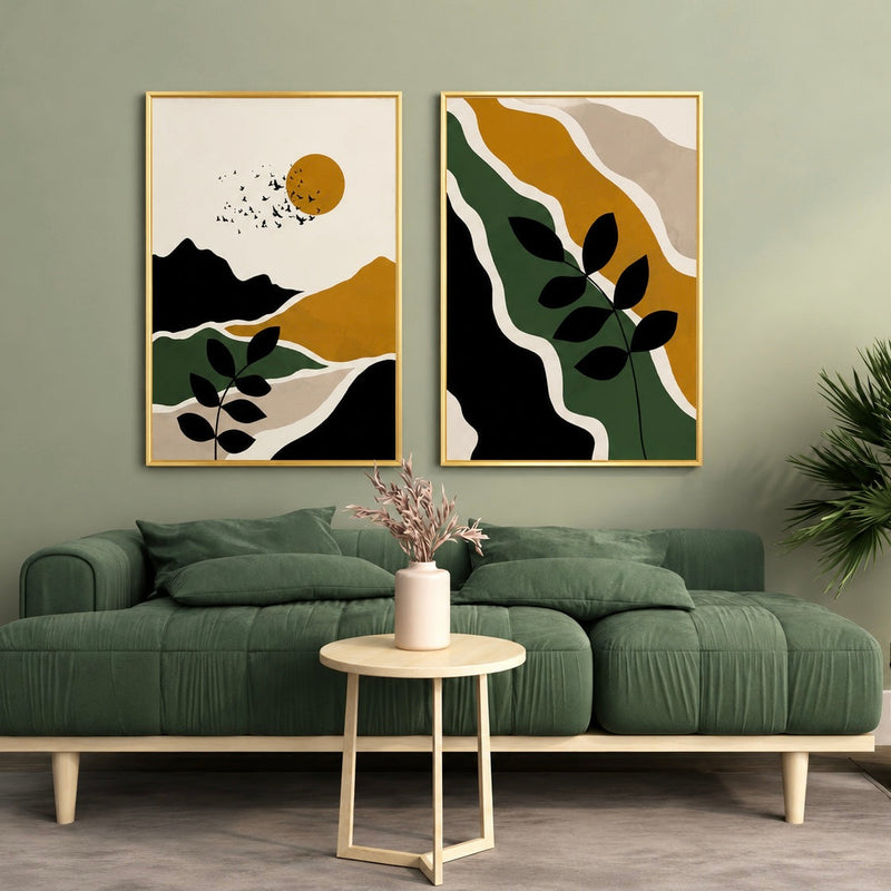 Modern Wall Art Set of 2 - Design 06 - Modern Abstract Framed Wall Art Decor Pakistan - 18x24 A2+ White
