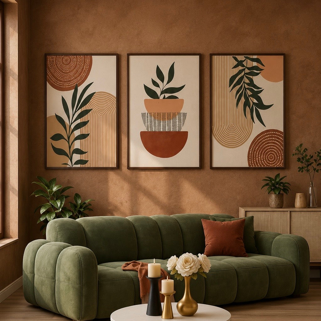 Floral Wall Art Set of 3 - Design 12 - Framed Botanical Floral Wall Art for Living Room Decor Pakistan - 13x18 A3 White
