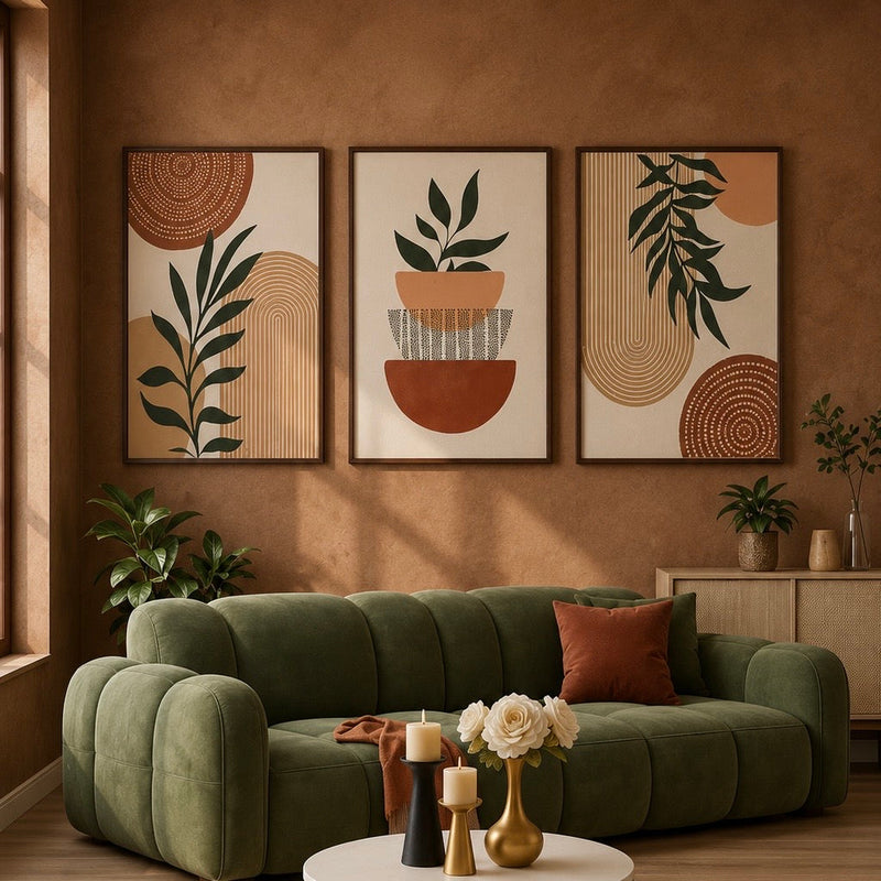 Floral Wall Art Set of 3 - Design 12 - Framed Botanical Floral Wall Art for Living Room Decor Pakistan - 13x18 A3 White