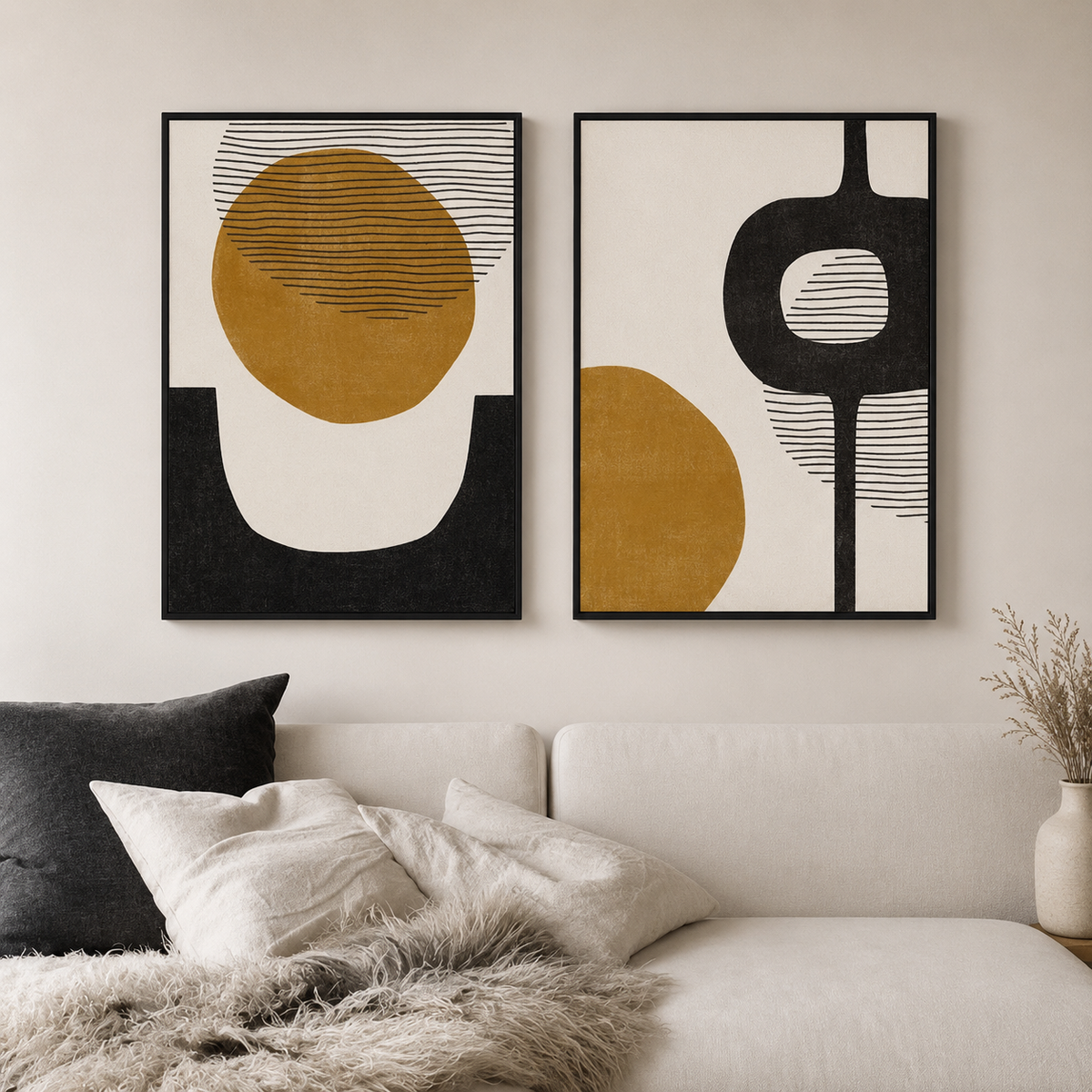 Modern Wall Art Set of 2 - Design 05 - Modern Abstract Framed Wall Art Decor Pakistan - 18x24 A2+ White