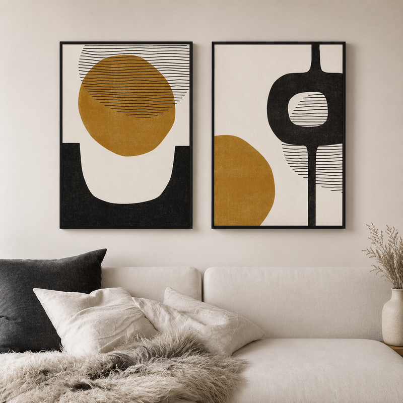 Modern Wall Art Set of 2 - Design 05 - Modern Abstract Framed Wall Art Decor Pakistan - 18x24 A2+ White