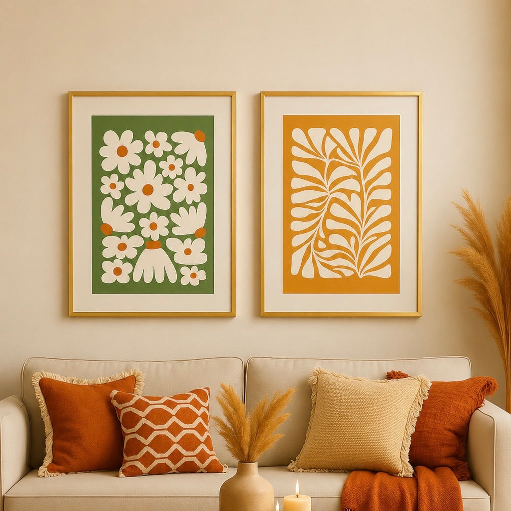 Modern Wall Art Set of 2 - Design 01 - Modern Abstract Framed Wall Art Decor Pakistan - 18x24 A2+ White