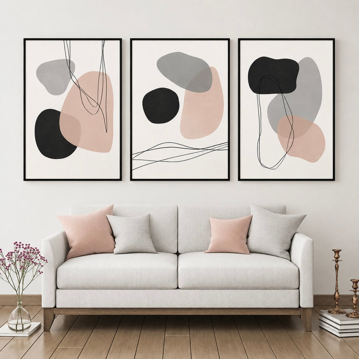 Modern Abstract Digital Printed Wall Art Set of 3 - Design 14 - Modern Abstract Framed Wall Art Decor Pakistan - 13x18 A3 White