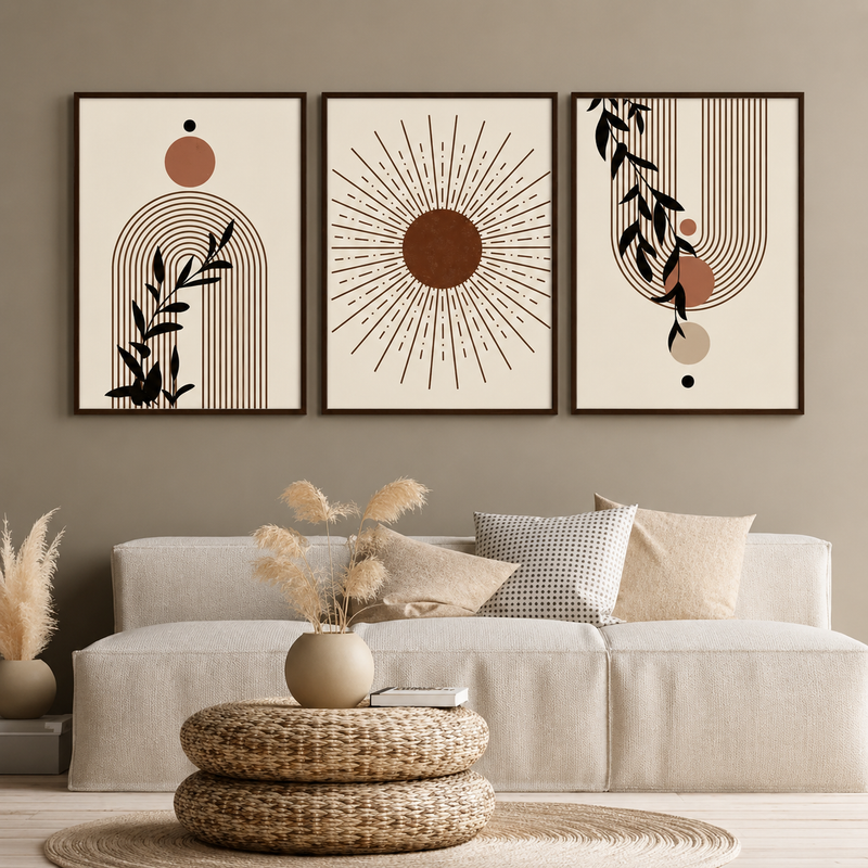 Modern Abstract Digital Printed Wall Art Set of 3 - Design 13 - Modern Abstract Framed Wall Art Decor Pakistan - 13x18 A3 White