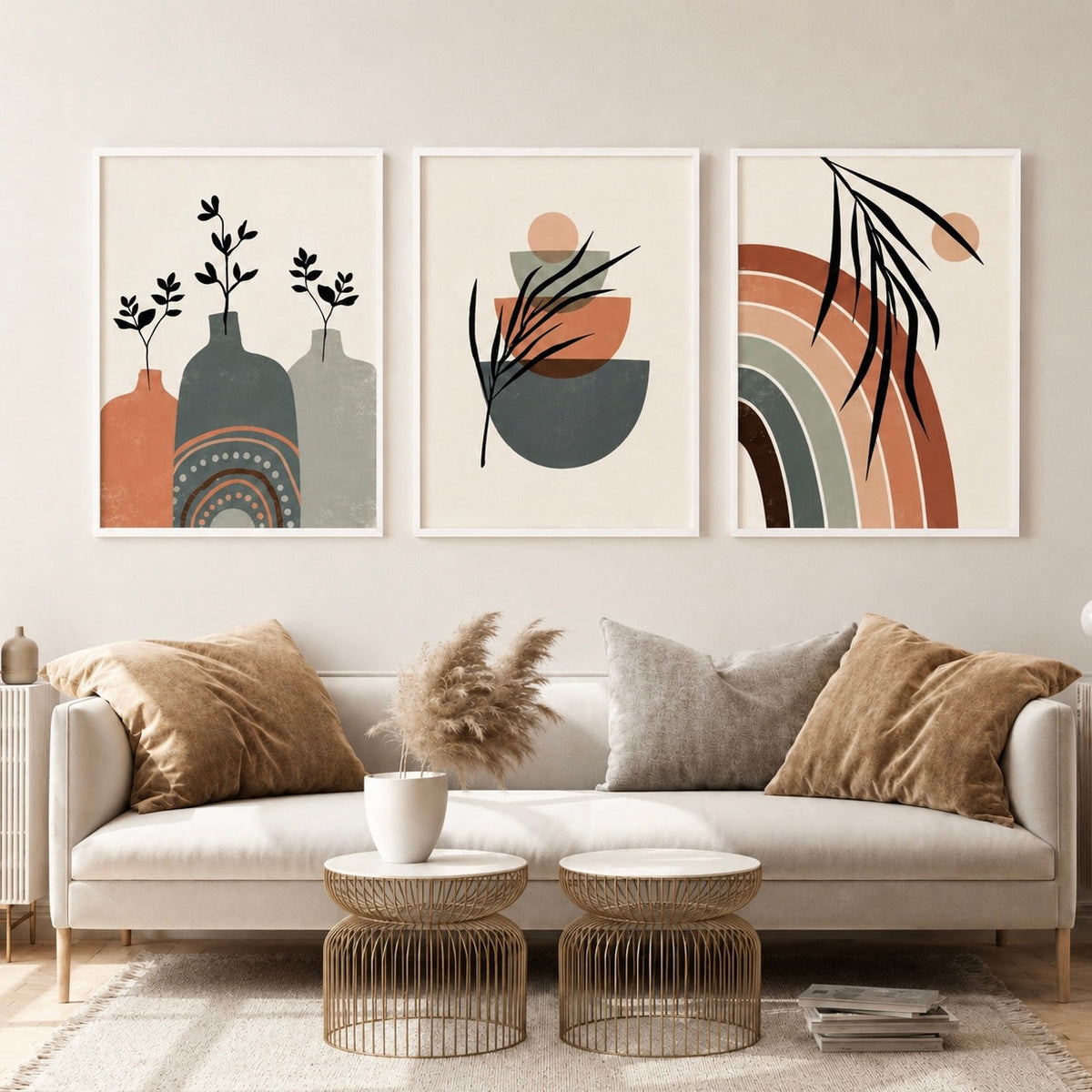 Modern Abstract Digital Printed Wall Art Set of 3 - Design 11 - Modern Abstract Framed Wall Art Decor Pakistan - 13x18 A3 White