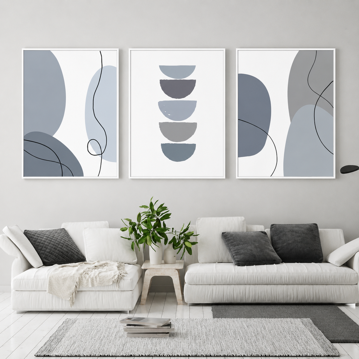 Modern Abstract Digital Printed Wall Art Set of 3 - Design 10 - Modern Abstract Framed Wall Art Decor Pakistan - 13x18 A3 White
