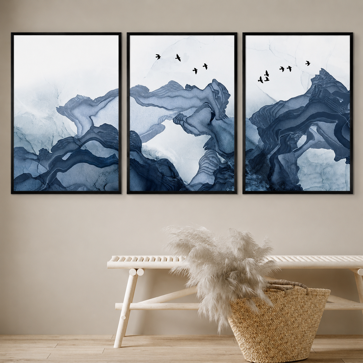 Modern Abstract Digital Printed Wall Art Set of 3 - Design 09 - Modern Abstract Framed Wall Art Decor Pakistan - 13x18 A3 White