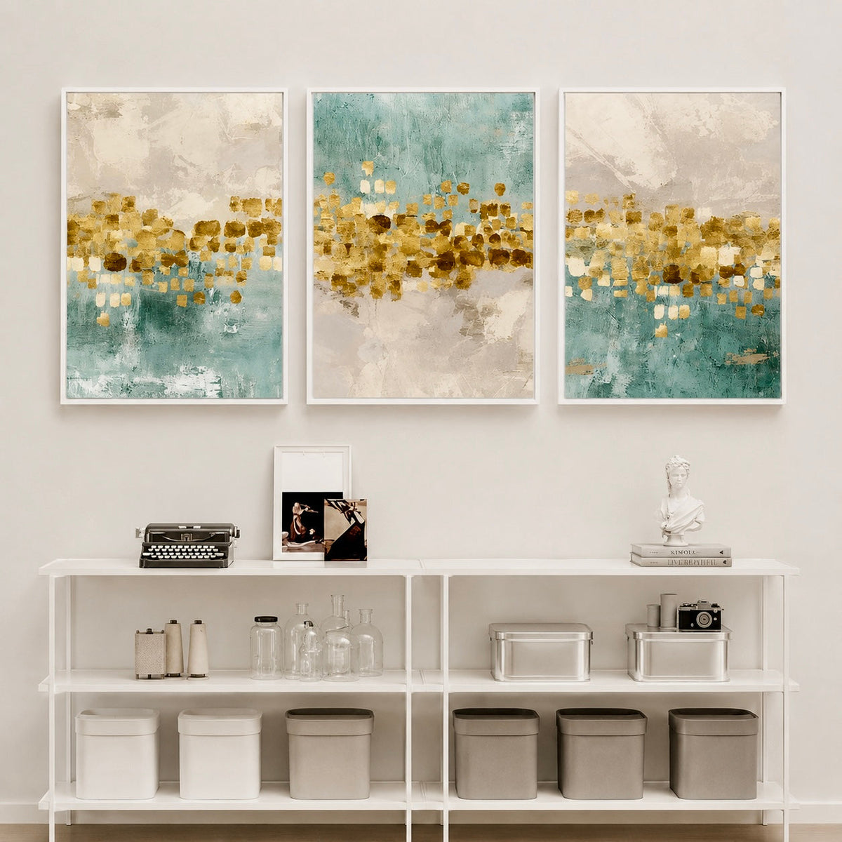 Modern Abstract Digital Printed Wall Art Set of 3 - Design 07 - Modern Abstract Framed Wall Art Decor Pakistan - 13x18 A3 White