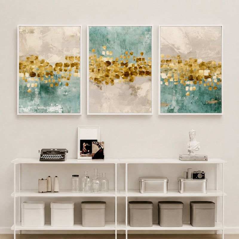 Modern Abstract Digital Printed Wall Art Set of 3 - Design 07 - Modern Abstract Framed Wall Art Decor Pakistan - 13x18 A3 White