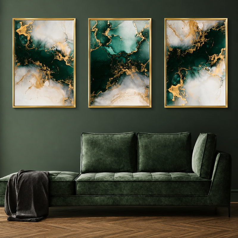 Modern Abstract Digital Printed Wall Art Set of 3 - Design 06 - Modern Abstract Framed Wall Art Decor Pakistan - 13x18 A3 White
