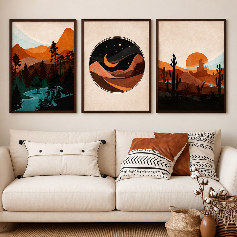 Floral Wall Art Set of 3 - Design 09 - Framed Botanical Floral Wall Art for Living Room Decor Pakistan - 13x18 A3 White
