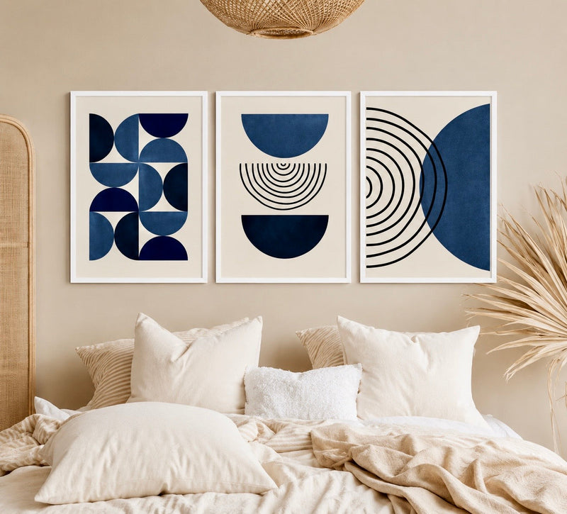 Modern Abstract Digital Printed Wall Art Set of 3 - Design 05 - Modern Abstract Framed Wall Art Decor Pakistan - 13x18 A3 White
