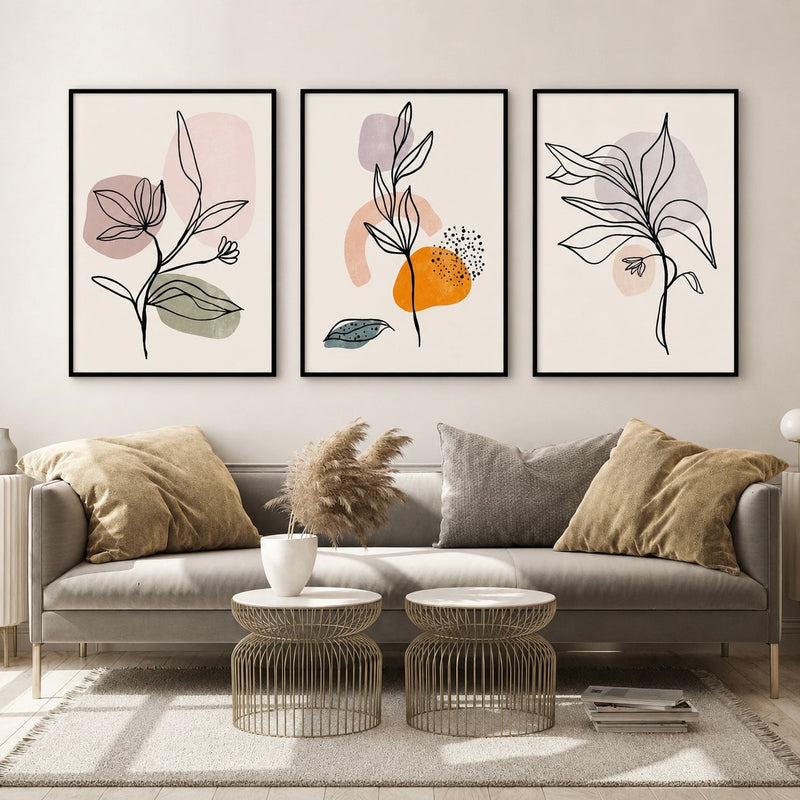 Floral Wall Art Set of 3 - Design 08 - Framed Botanical Floral Wall Art for Living Room Decor Pakistan - 13x18 A3 White