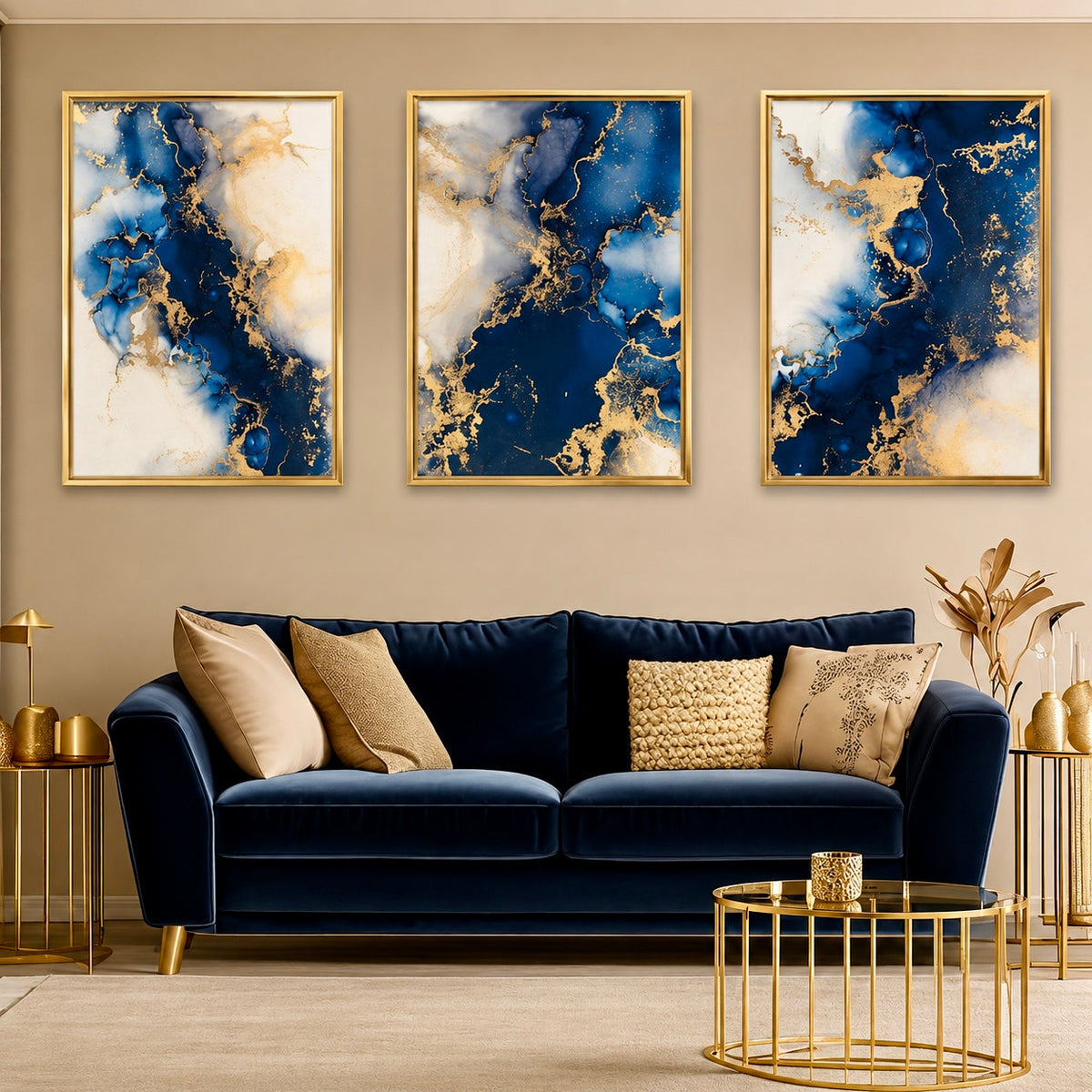 Modern Abstract Digital Printed Wall Art Set of 3 - Design 02 - Modern Abstract Framed Wall Art Decor Pakistan - 13x18 A3 White