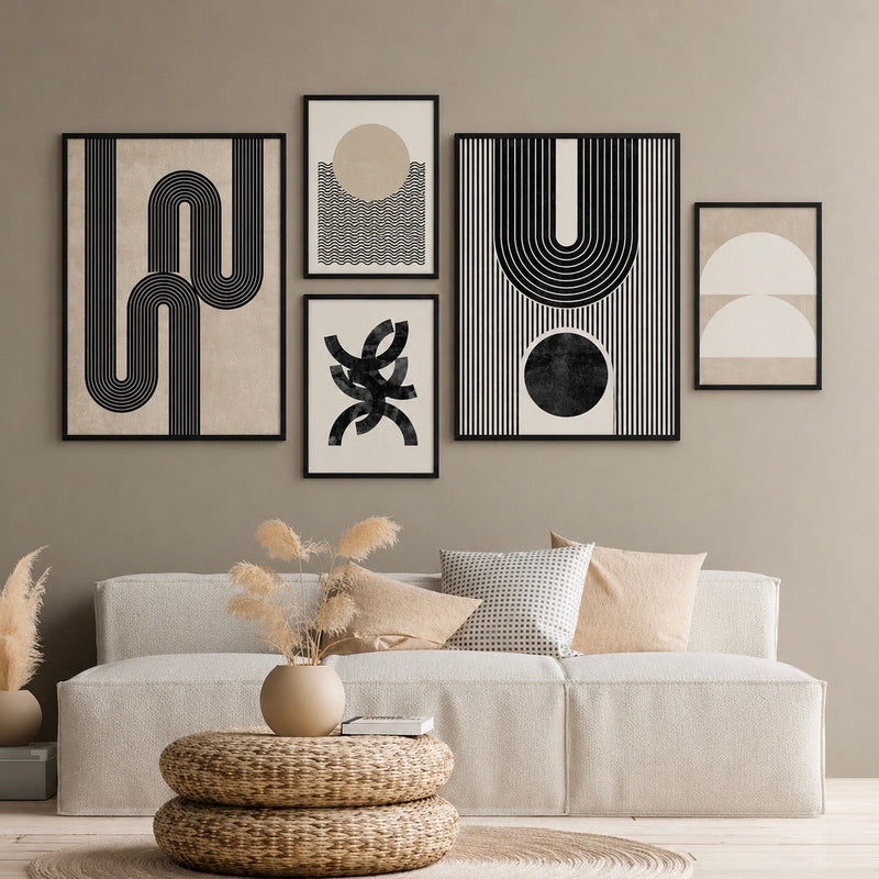 Contemporary Abstract Wall Art Set of 5 - Design 11 - Modern Abstract Framed Wall Art Decor Pakistan - Medium size (2 frames 13x18 & 3 frames 9x13) White