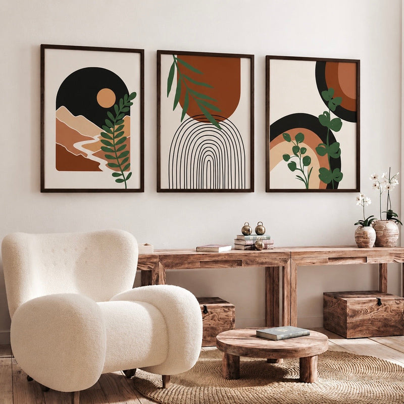 Floral Wall Art Set of 3 - Design 05 - Framed Botanical Floral Wall Art for Living Room Decor Pakistan - 13x18 A3 White