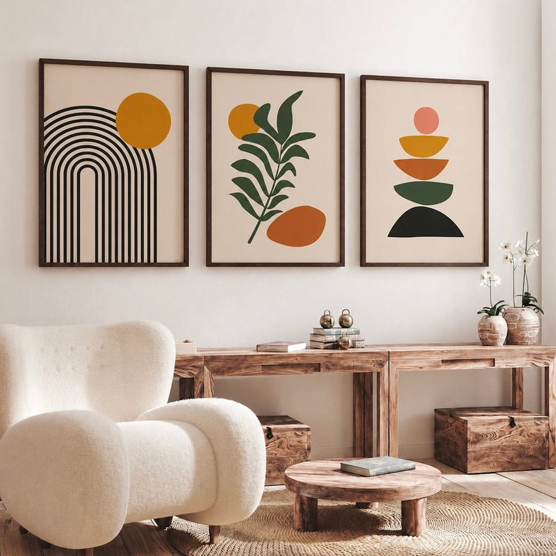 Floral Wall Art Set of 3 - Design 04 - Framed Botanical Floral Wall Art for Living Room Decor Pakistan - 13x18 A3 White