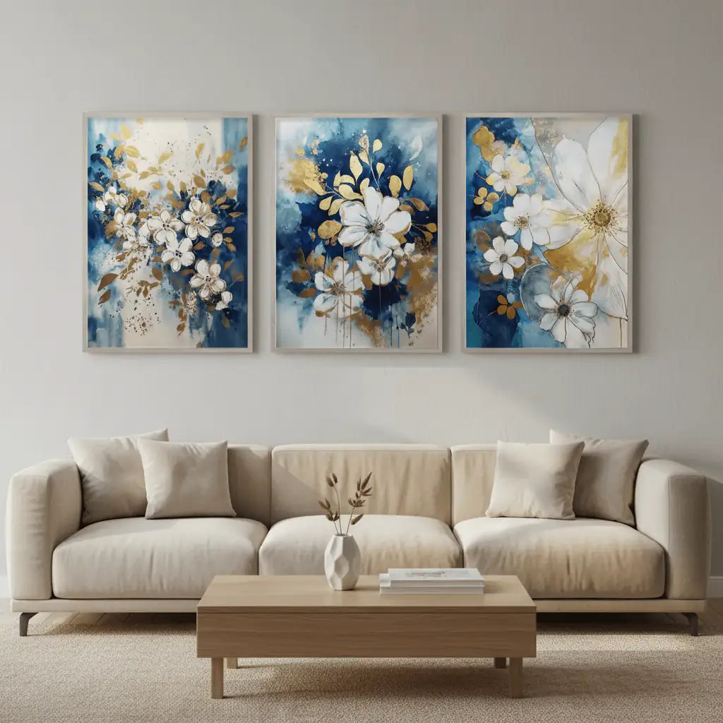 Premium Abstract Wall Frame Set of 3 - Framed Botanical Floral Wall Art for Living Room Decor Pakistan