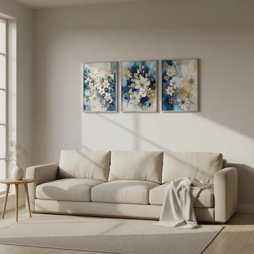 Premium Abstract Wall Frame Set of 3 - Framed Botanical Floral Wall Art for Living Room Decor Pakistan