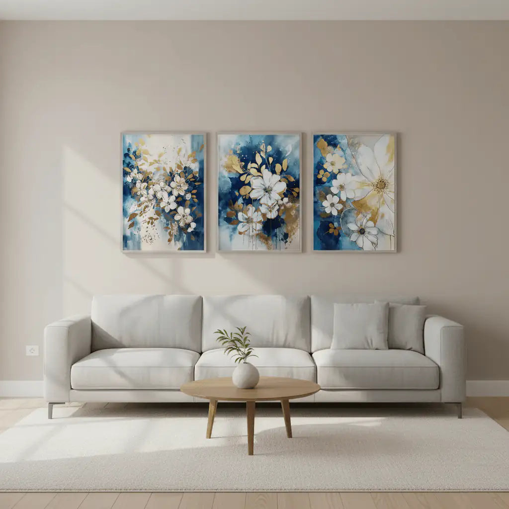 Premium Abstract Wall Frame Set of 3 - Framed Botanical Floral Wall Art for Living Room Decor Pakistan