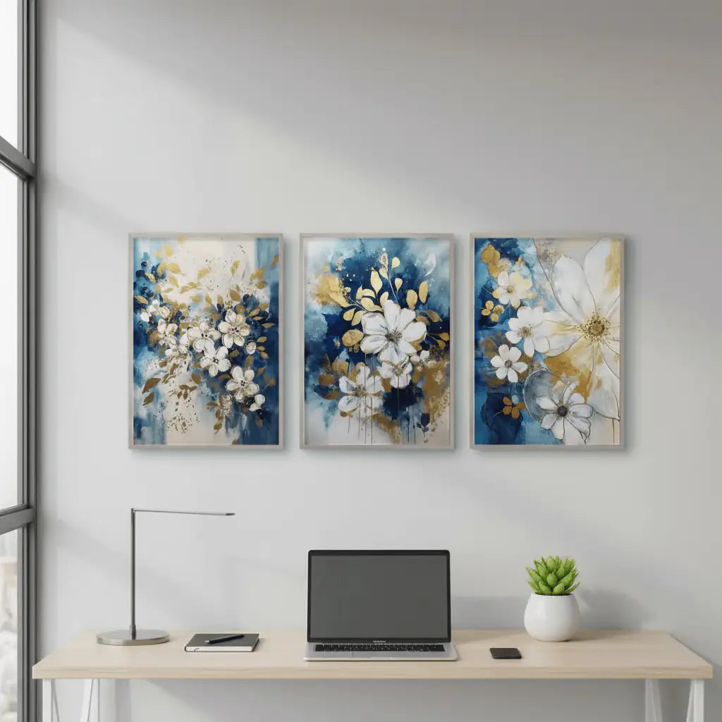 Premium Abstract Wall Frame Set of 3 - Framed Botanical Floral Wall Art for Living Room Decor Pakistan