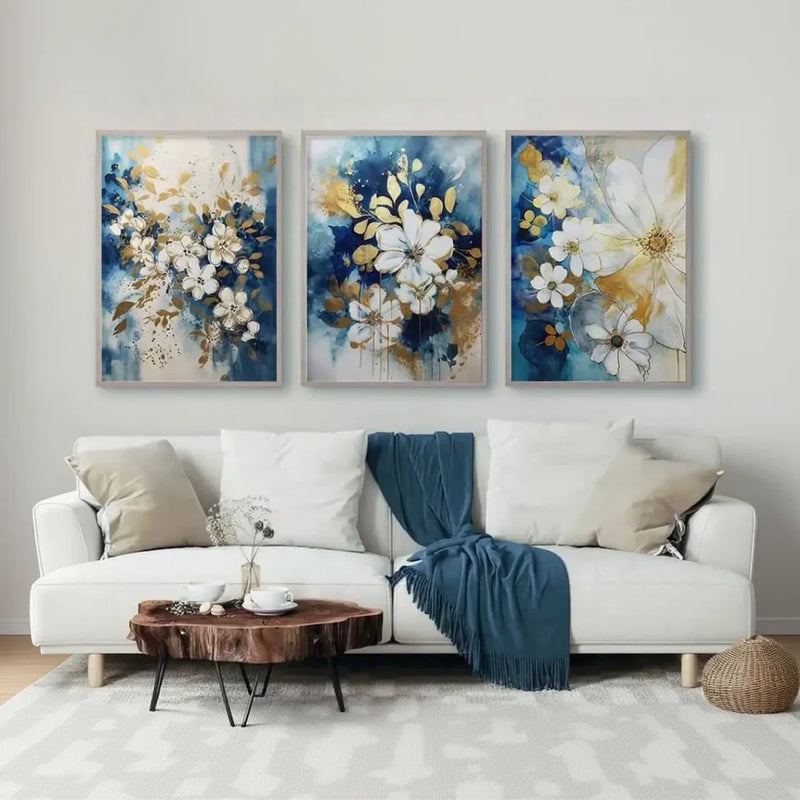 Premium Abstract Wall Frame Set of 3 - Framed Botanical Floral Wall Art for Living Room Decor Pakistan - 13x18 A3 White