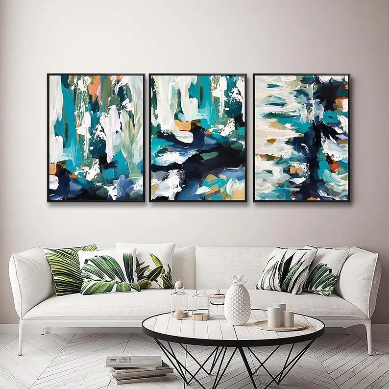 Premium Abstract Wall Frame Set of 3 - Modern Abstract Framed Wall Art Decor Pakistan - 13x18 A3 White